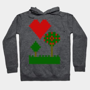 Hearts and Trees Nature Pixels Hoodie